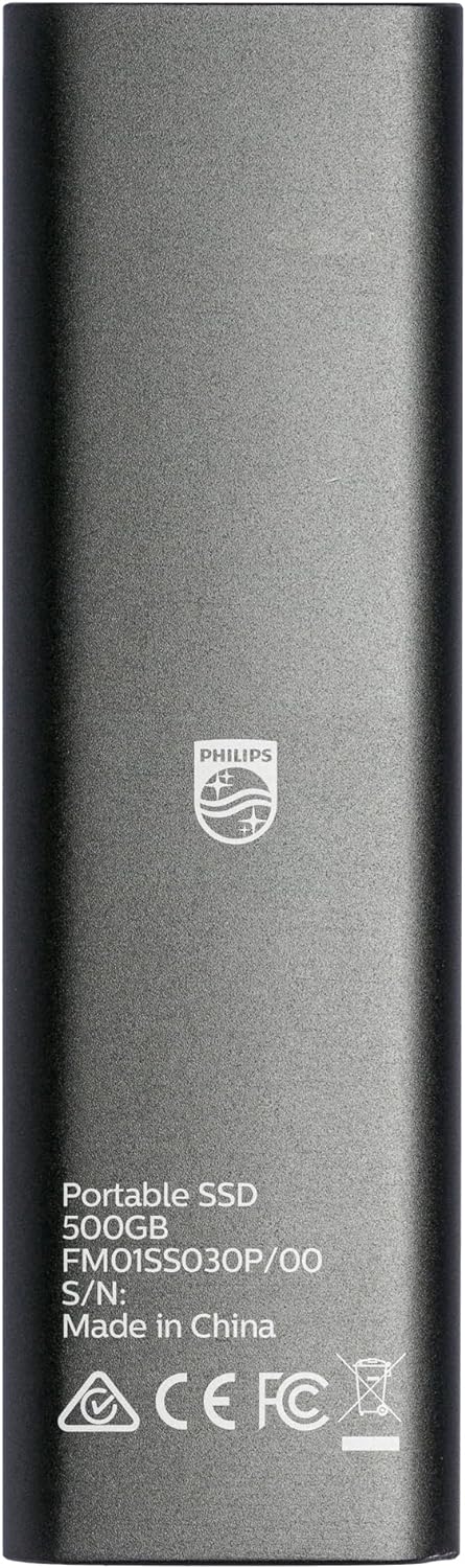 Philips Draagbaar Externe SSD 500 GB- Ultra Slanke SATA Ultra Speed USB- C - USB, snelheid tot 540 M