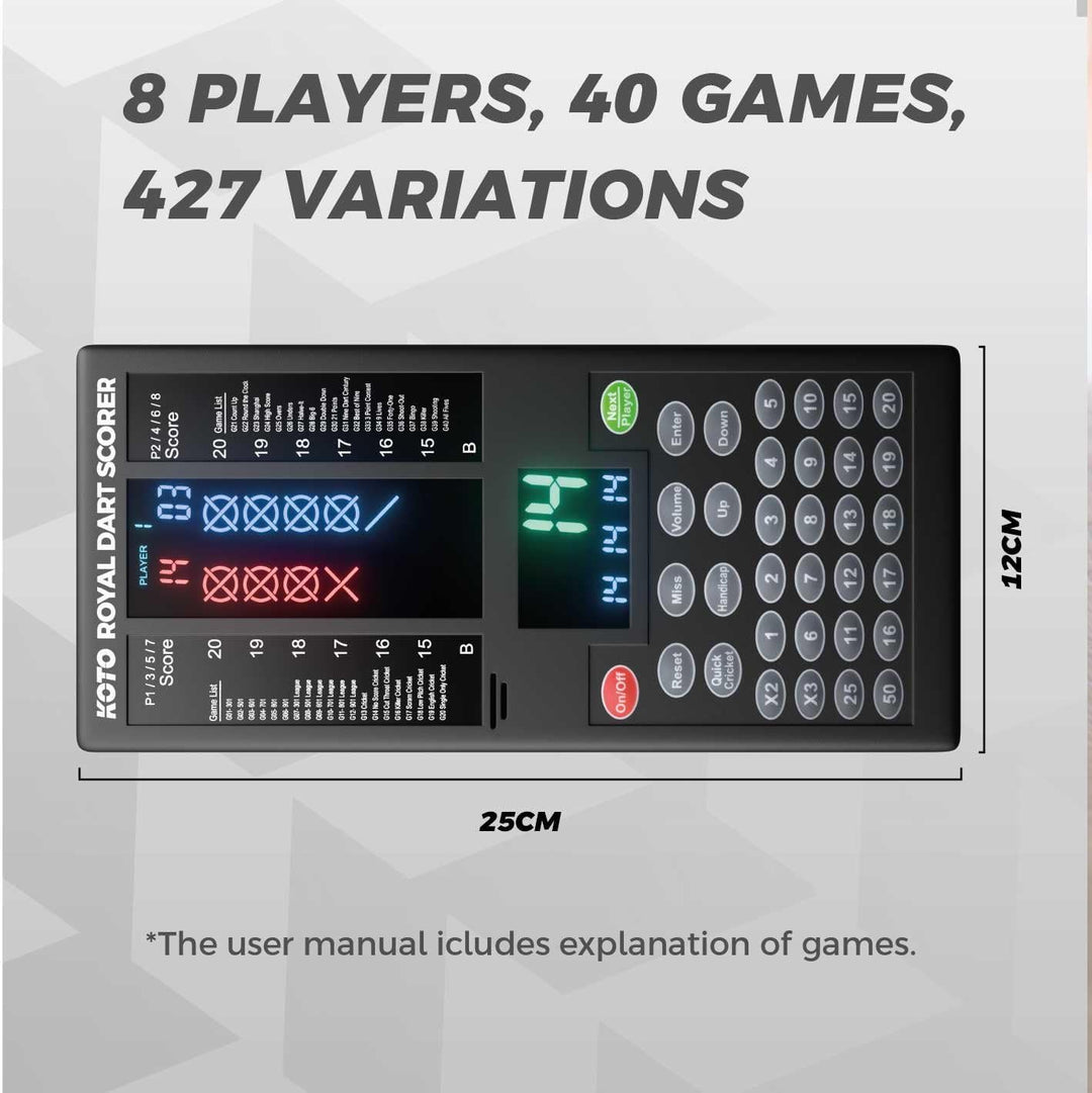 KOTO Royal Dart Scorer - Elektronische Touch Pad Dart Scorer Punktzähler - Für 8 Spieler - 40 Spiele