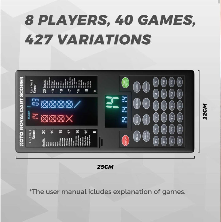KOTO Royal Dart Scorer - Elektronische Touch Pad Dart Scorer Punktzähler - Für 8 Spieler - 40 Spiele