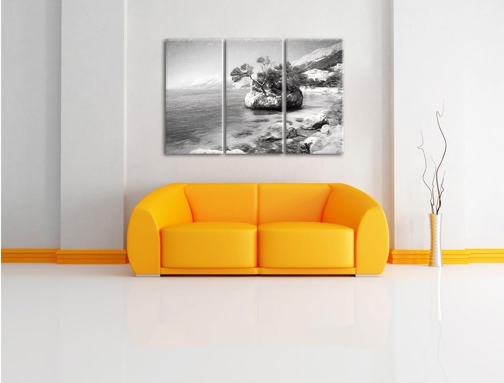 Pixxprint Dalmatia Strand in Kroatien / 3-Teilig/Gesamtmass 120cm Leinwandbild bespannt auf Holzrahm