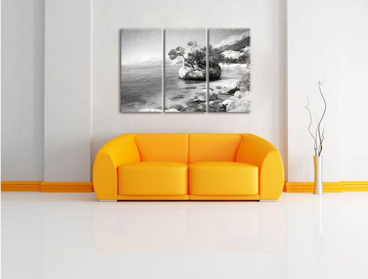 Pixxprint Dalmatia Strand in Kroatien / 3-Teilig/Gesamtmass 120cm Leinwandbild bespannt auf Holzrahm