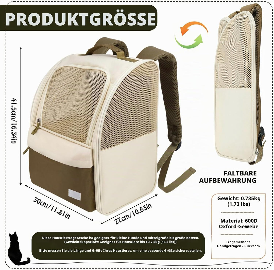 Katzenrucksack Hunderucksack für Katzen und Kleine Hunde 8kg Haustier Rucksack mit Netzfenster Faltb