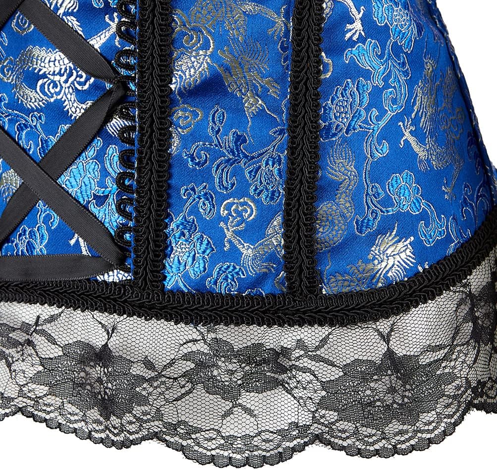 Damen Vollbrust Corsage Bluse Shirt mit Asymmetrischer Rock Tüll Tutu, Blau