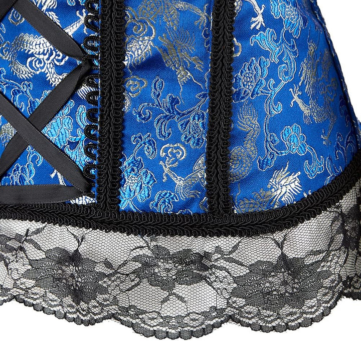 Damen Vollbrust Corsage Bluse Shirt mit Asymmetrischer Rock Tüll Tutu, Blau