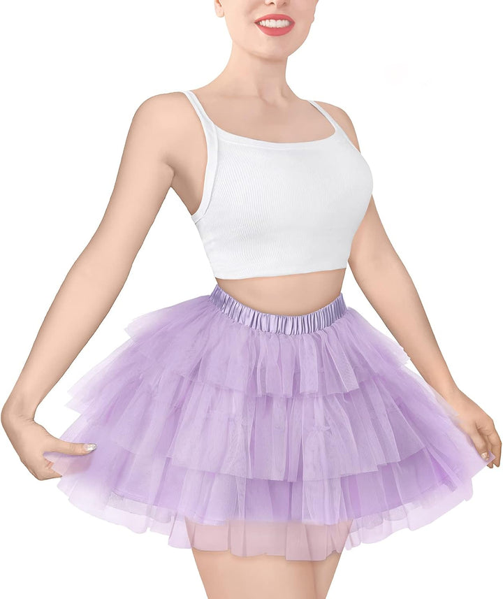 LittleForBig Damen Mesh Tüll Puffy Petticoat Tutu Ballett Bubble Rock Kurzer Ballerina Rock, Lila