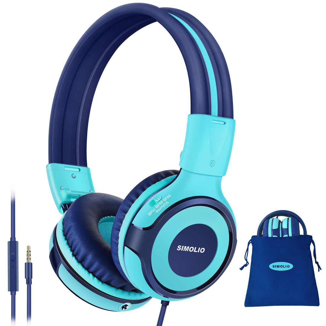 SIMOLIO Kopfhörer Kinder mit eingebautem Mic, Kinderkopfhörer mit Lautstärkebegrenzung 94-85-75dB, S