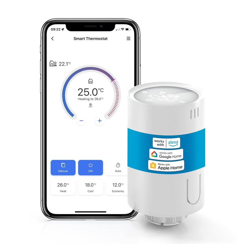 Meross smartes Heizkörperthermostat benötigt Hub, WLAN Heizungsthermostat Kompatibel mit HomeKit, Al