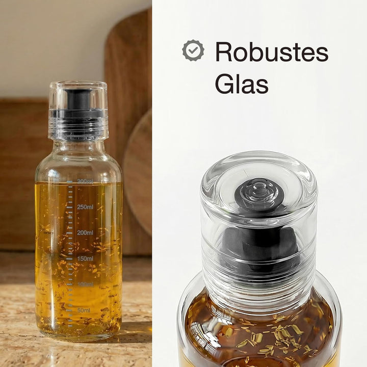 Dressingshaker aus Glas mit Skalierung 300ml | Dressing Behälter mit tropffreien Ausguss, spülmaschi