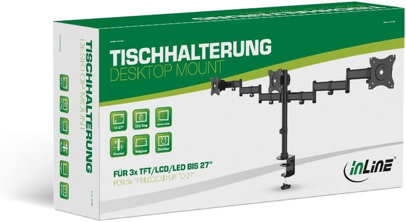 InLine 23104B Tischhalterung, für 3x TFT/LCD/LED bis 68cm (27"), max. 3x8kg