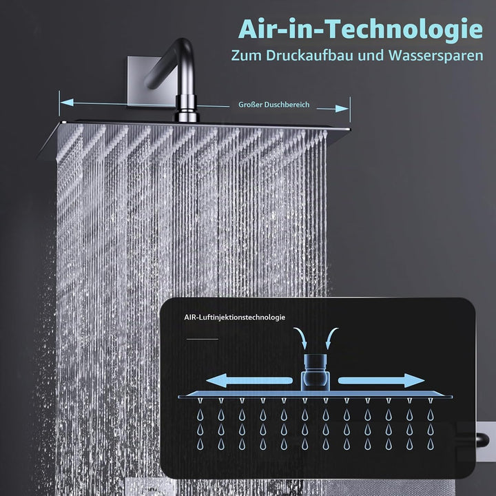 12 Zoll (30cm) Regendusche Duschkopf – Edelstahl, Hochdruck, Ultradünn, 360° Schwenkbar – Grosser Lu