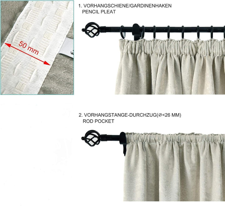 WOLTU 2er Set Gardinen Vorhänge Blickdicht mit Kräuselband, 270g/m² Schwere Verdunklungsvorhänge The
