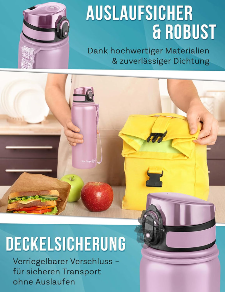 MY VESPERBOX® Edelstahl Thermosflasche Kinder [INK. STROHHALM & SIEB] - Isolierflasche für Jungen &