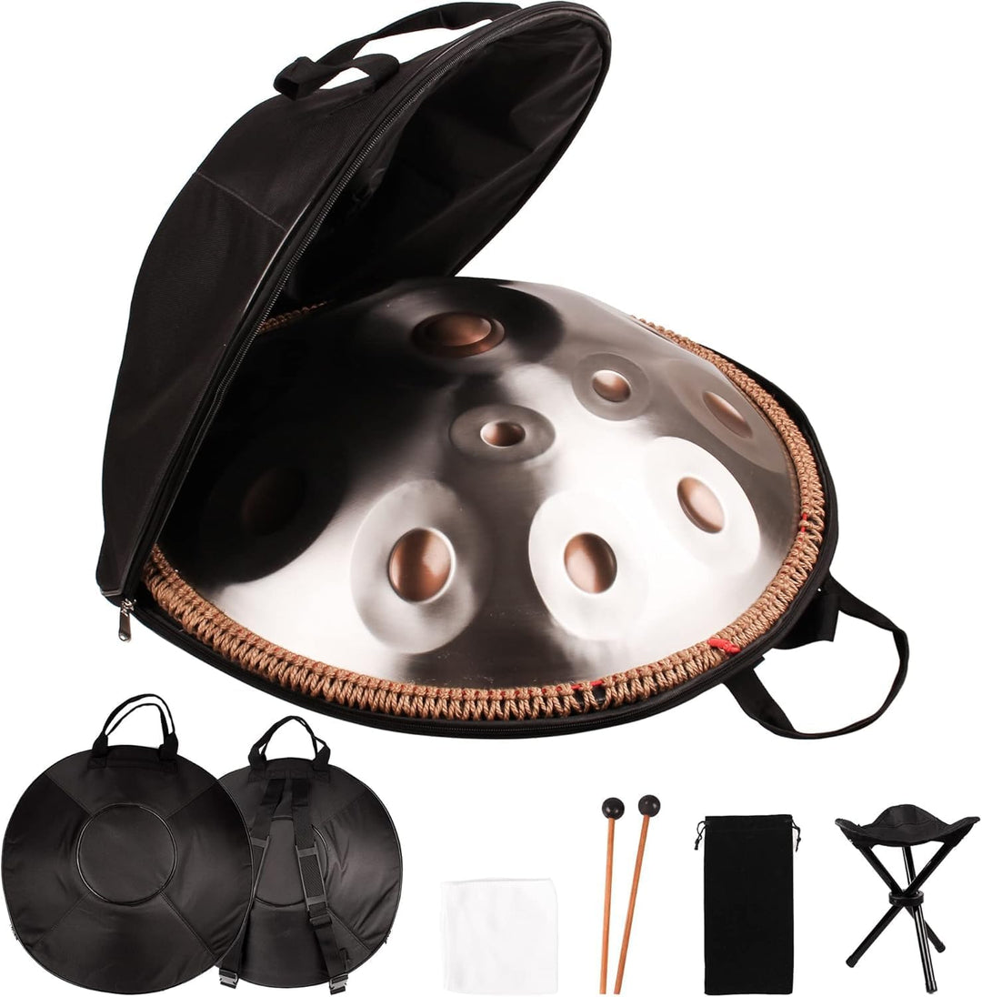 Handpan 432 HZ Fortgeschrittene, Stahltrommel 12 Töne 22 Zoll, Hand Pan in D-Moll, Hand Drum mit Dru