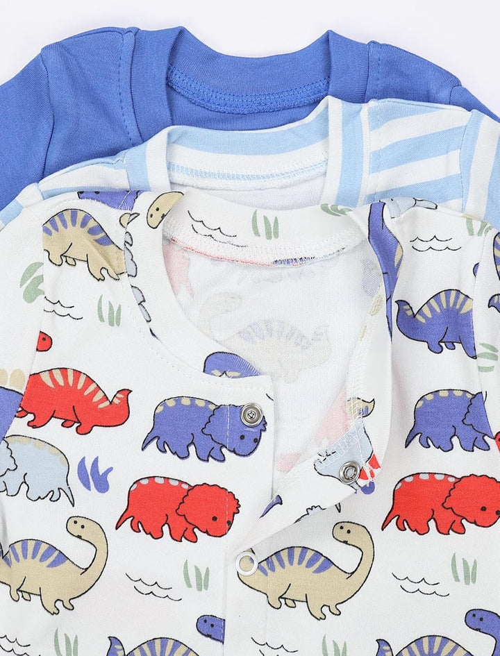 TupTam Baby Jungen Schlafstrampler mit Fuss 3-er Pack 50 Blau Grau Streifen Dino, 50 Blau Grau Strei