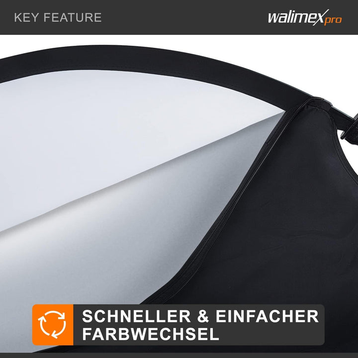 Walimex pro 5in1 Faltreflektor Wavy Comfort Ø 80cm in 4 Farben & Diffusor I mit Handgriffen, Tasche