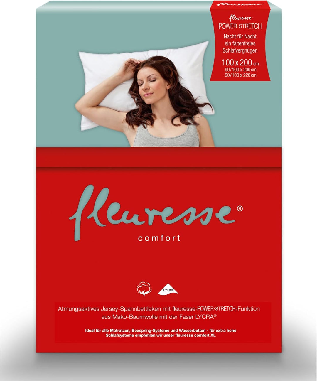 fleuresse Comfort Spannbettlaken, 96% Baumwolle, 4% Elasthan, Aqua, 200 x 200 200 x 200 Aqua, 200 x