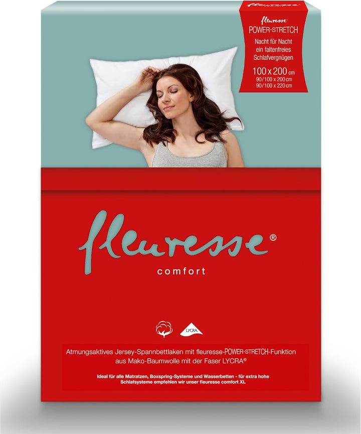 fleuresse Comfort Spannbettlaken, 96% Baumwolle, 4% Elasthan, Aqua, 150 x 200 Aqua 150 x 200, Aqua 1