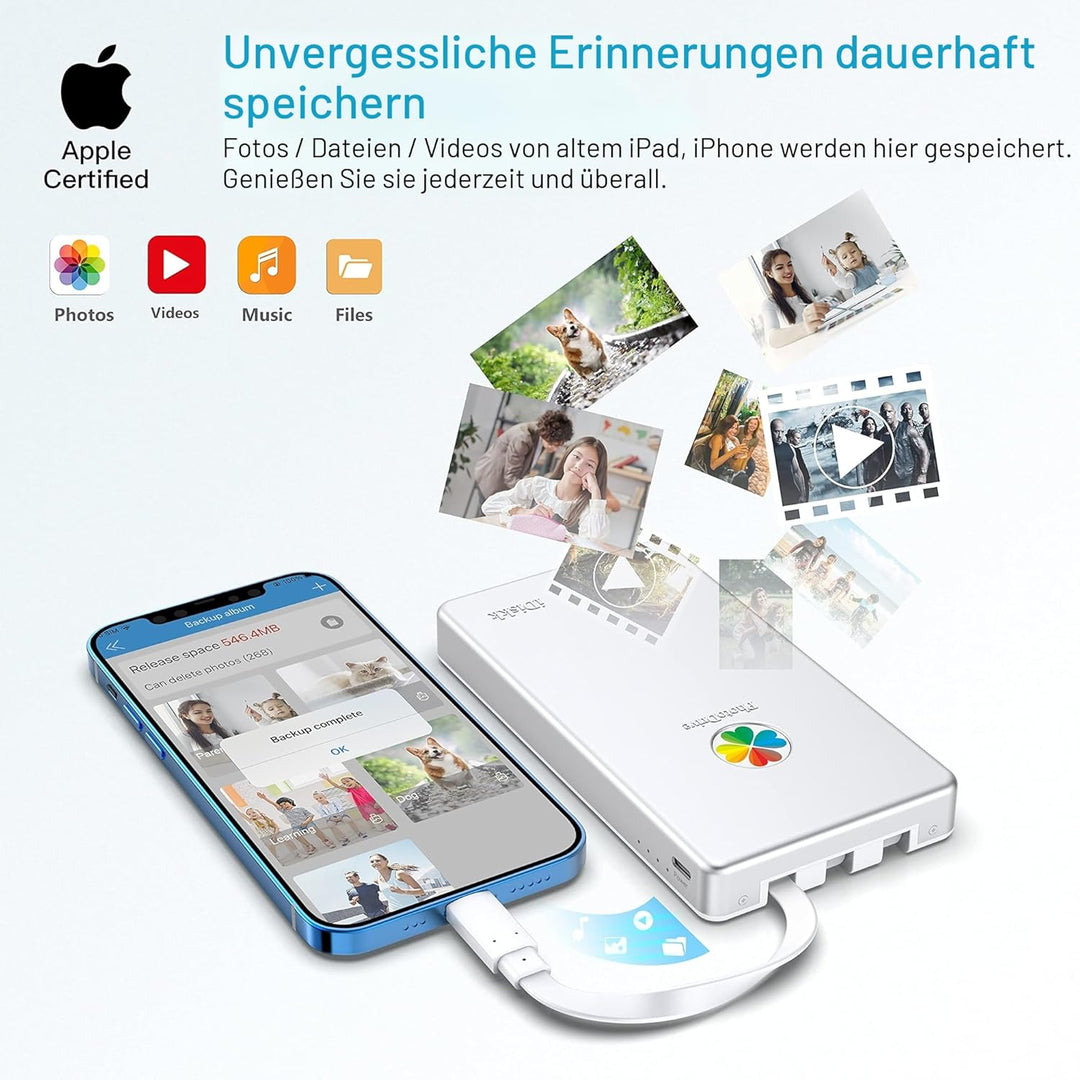 iDiskk 2TB (2000GB) Lightning Externe Festplatte, 【MFi-zertifizierte】 -Speicherplatz 3-in-1 USB-C Tr