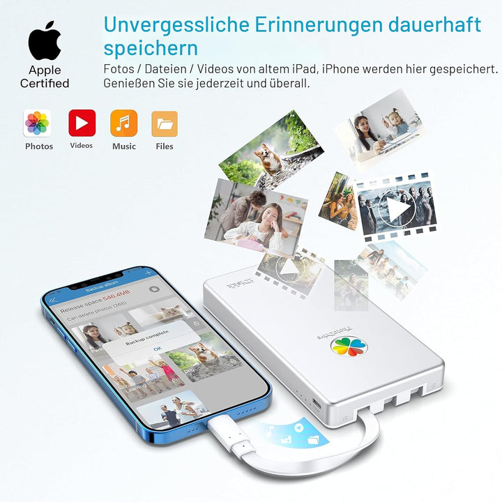 iDiskk 2TB (2000GB) Lightning Externe Festplatte, 【MFi-zertifizierte】 -Speicherplatz 3-in-1 USB-C Tr