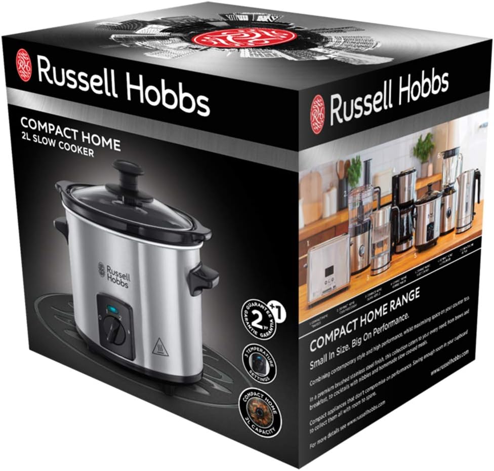 Russell Hobbs Slow Cooker Mini [schwerer 2l Keramik-Gartopf für opt. Temperaturverteilung] Compact S