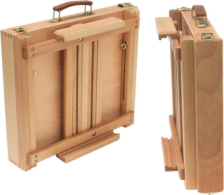 Paintersisters Professionelle Tischstaffelei, Sitzstaffelei aus FSC Buchenholz, Keilrahmen bis 80cm,