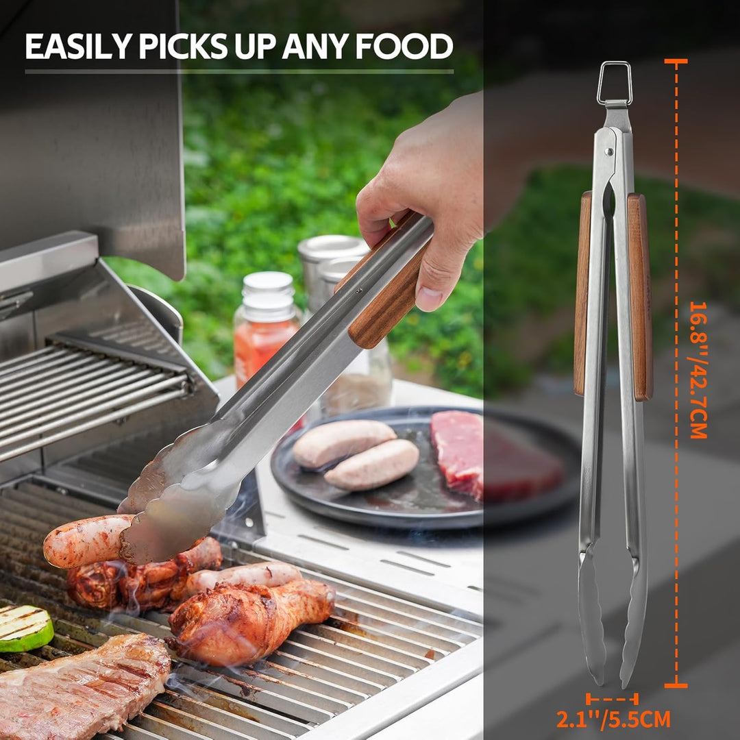 onlyfire BBQ Grillbesteck Set, Enthält Grillzange, Grillwender, Fleischgabel und Grillhandschuhe, Ed