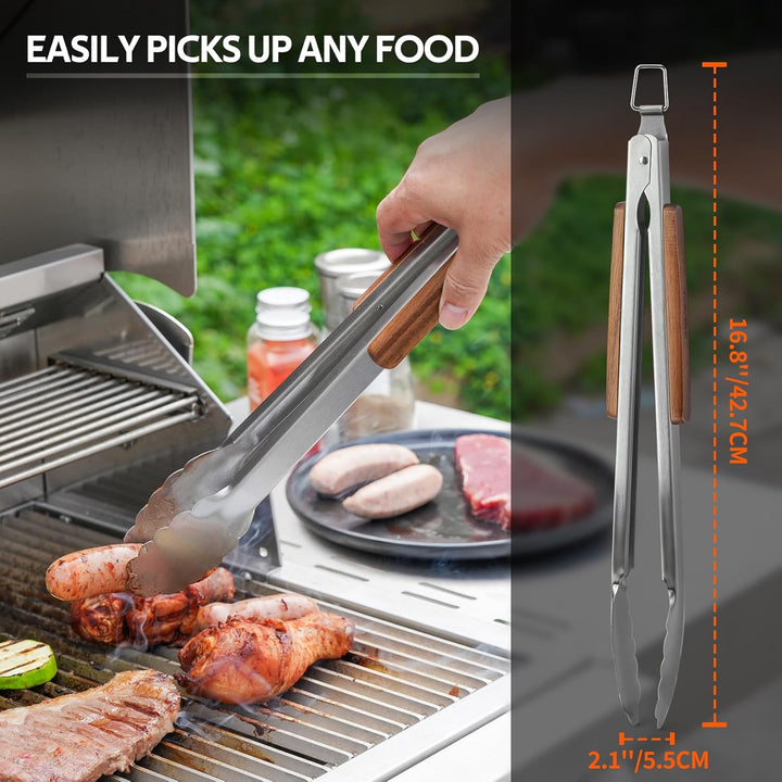 onlyfire BBQ Grillbesteck Set, Enthält Grillzange, Grillwender, Fleischgabel und Grillhandschuhe, Ed