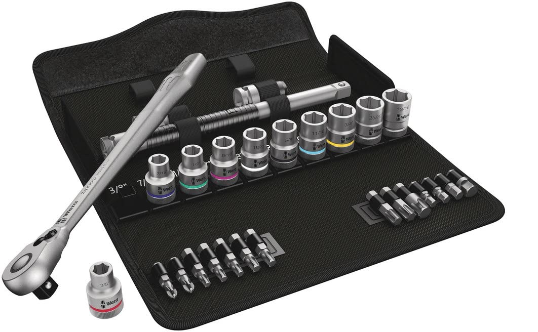 Wera 05004081001 8100 SC 11 Zyklop Metal-Knarrensatz, Umschalthebel, 1/2 Zoll -Antrieb, zöllig, 28-t