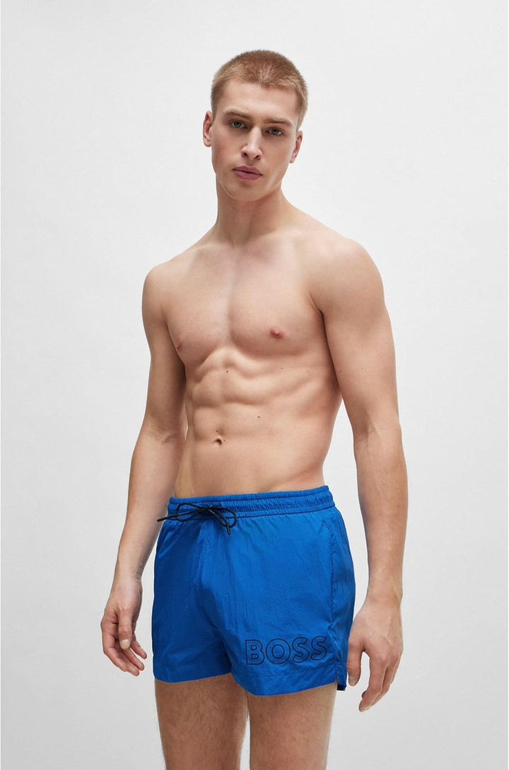 BOSS Herren Mooneye Badeshorts mit Umriss-Logo-Print L Medium Blue423, L Medium Blue423