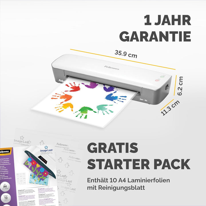 Fellowes Laminiergerät A4 Ion für das Home Office, für Laminierfolien bis 125 Mikron Stärke, inkl. 1