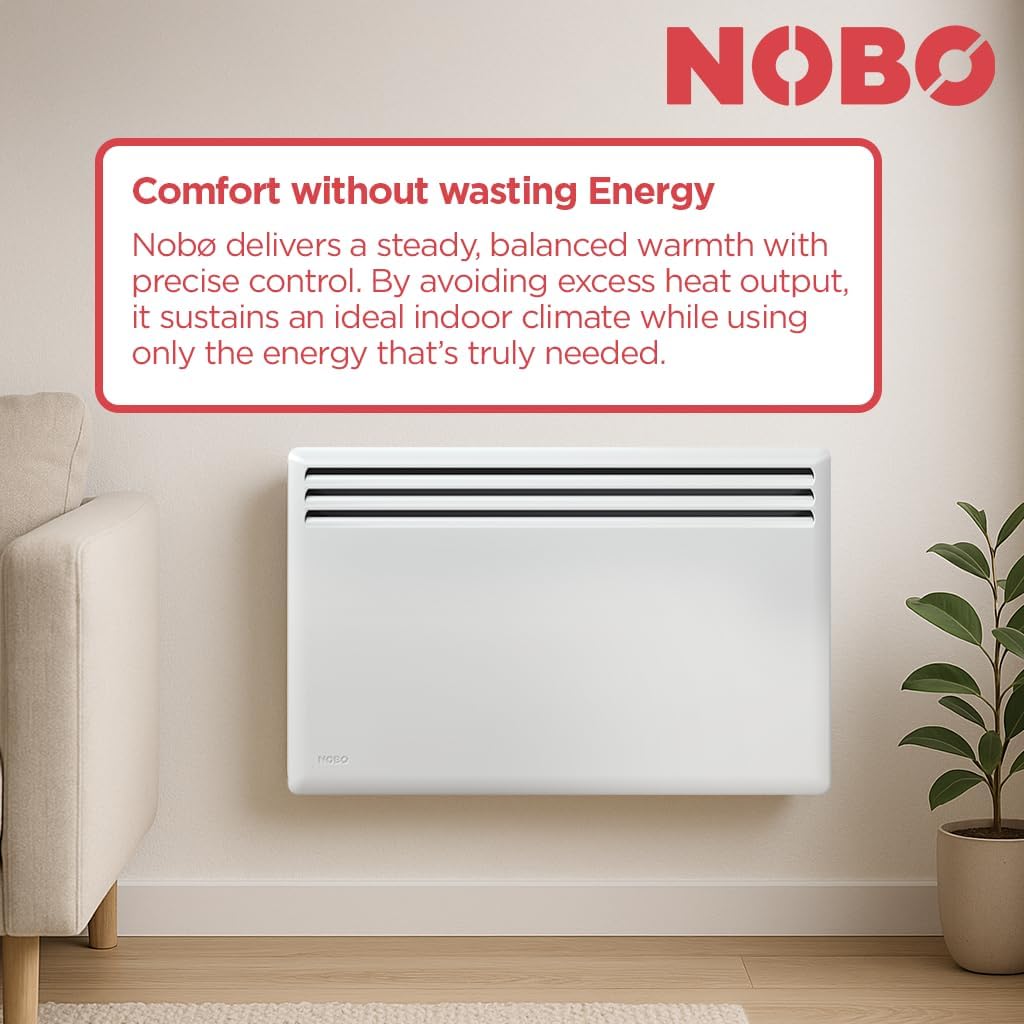 Elektrischer Konvektor Heizkörper Nobø NFK4N - 750W, Weiss, Smart-Thermostat mit Timer (NCU-2Te), Wa