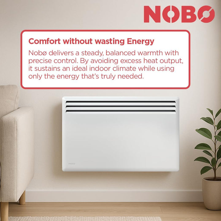 Elektrischer Konvektor Heizkörper Nobø NFK4N - 750W, Weiss, Smart-Thermostat mit Timer (NCU-2Te), Wa