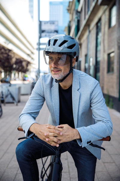 ABUS Stadthelm Pedelec 2.0 ACE - Fahrradhelm mit Rücklicht, Visier, Regenhaube, Ohrenschutz - für Da