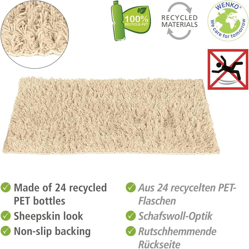 WENKO Badematte Lanas, nachhaltiger Badteppich hergestellt aus recycelten PET Flaschen in Schafswoll