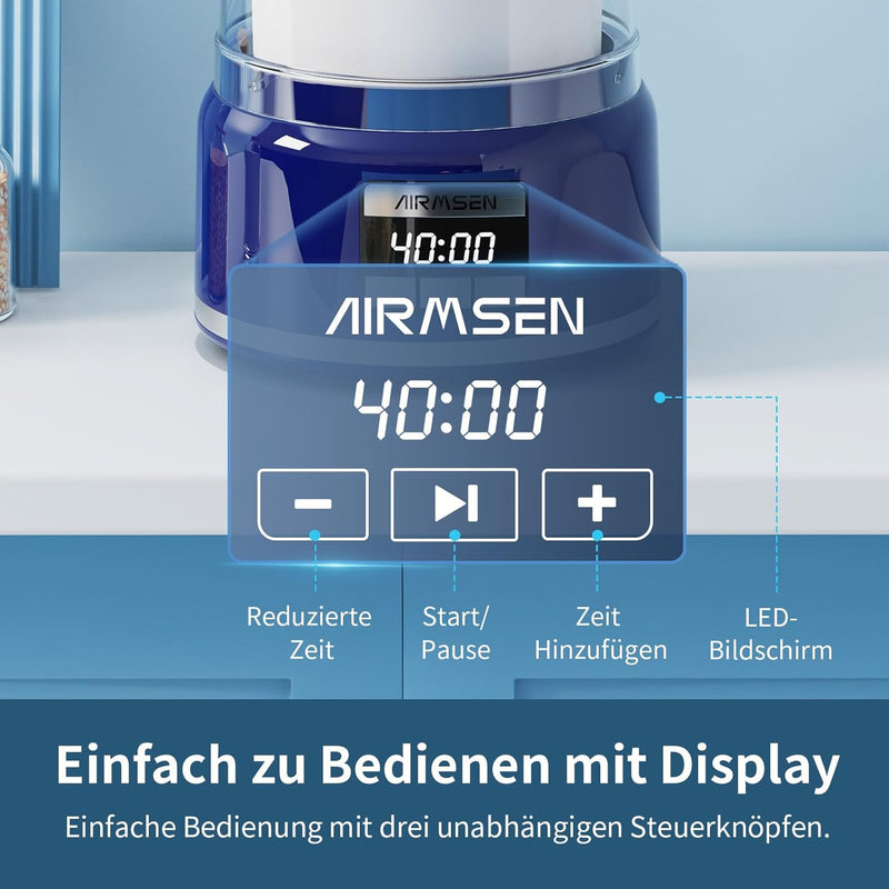 AIRMSEN Eismaschine mit LCD-Display Eismaschine Selbstkühlend für 2 L, 9 Programme, BPA-frei, für se