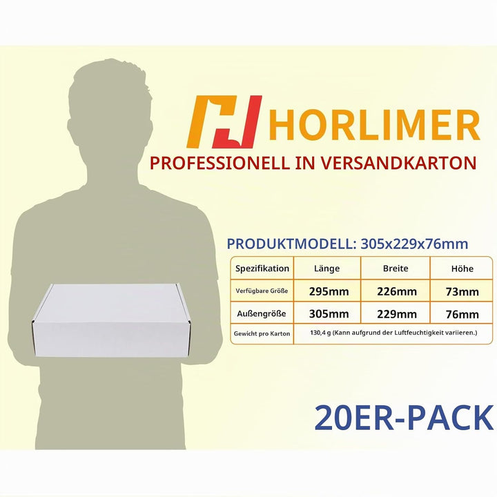 HORLIMER 20 Stück Versandkarton Klein Karton Box, 305x229x76mm Verpackungskartons mit Deckel für War