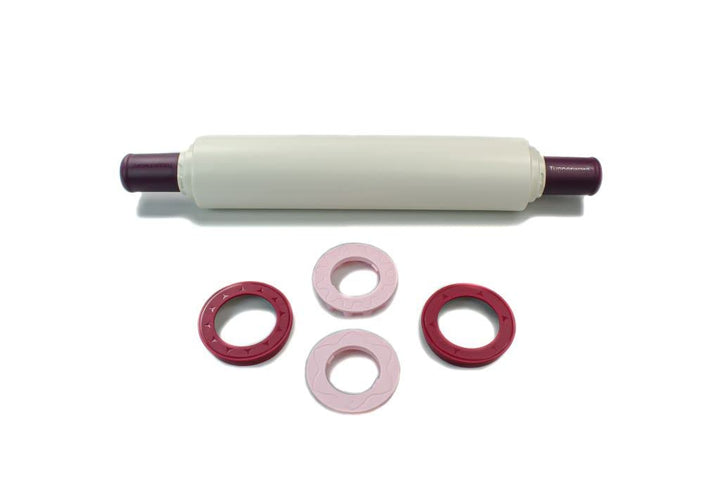 Tupperware Profi-Teigrolle Backen Bordeauxrot D06 Nudelholz Back n Roll + Ringe 38473