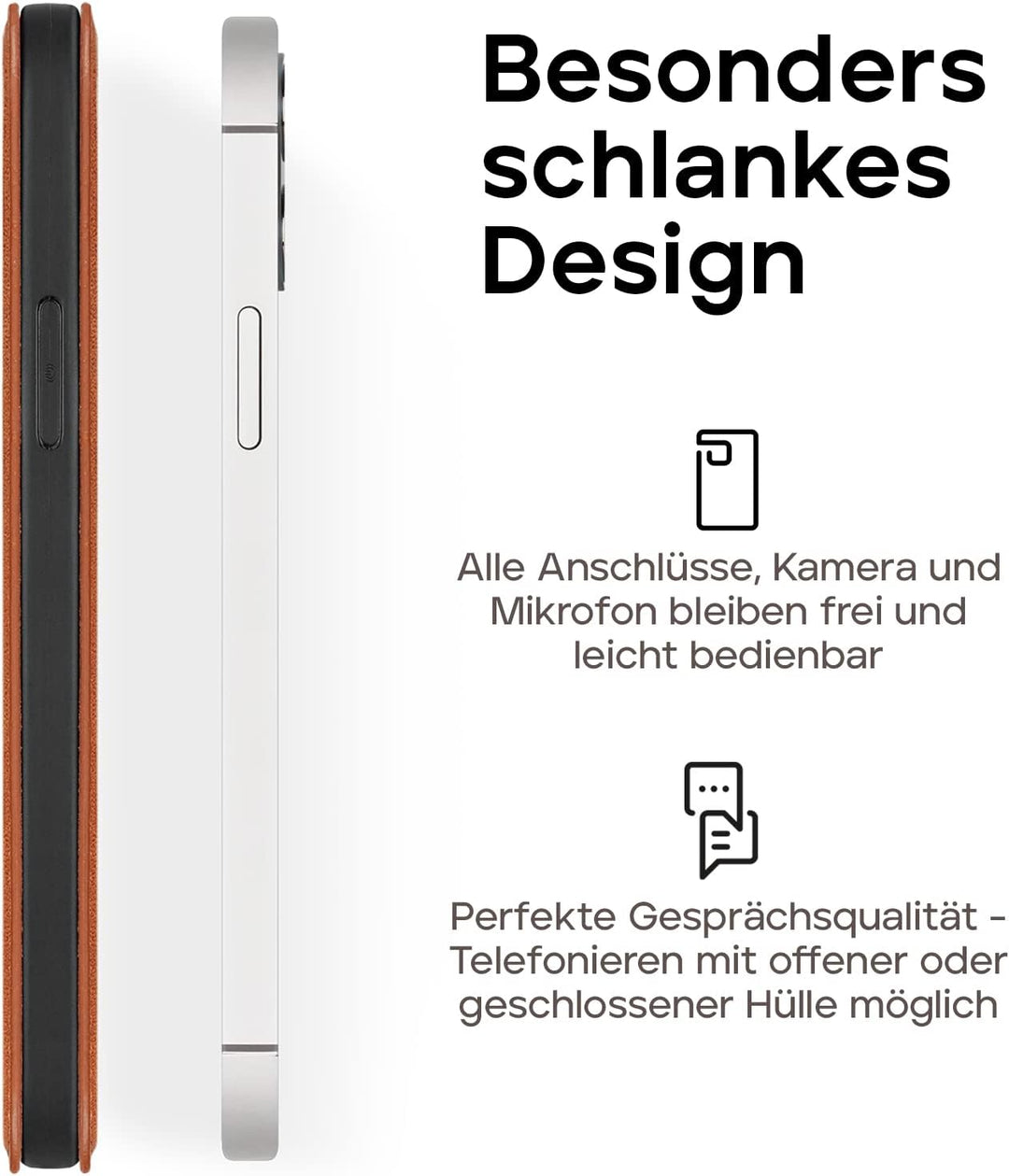 WIIUKA Hülle für iPhone 14 Pro Max, Leder aus Deutschland, mit Kartenfach, extra Dünn, Handyhülle mi