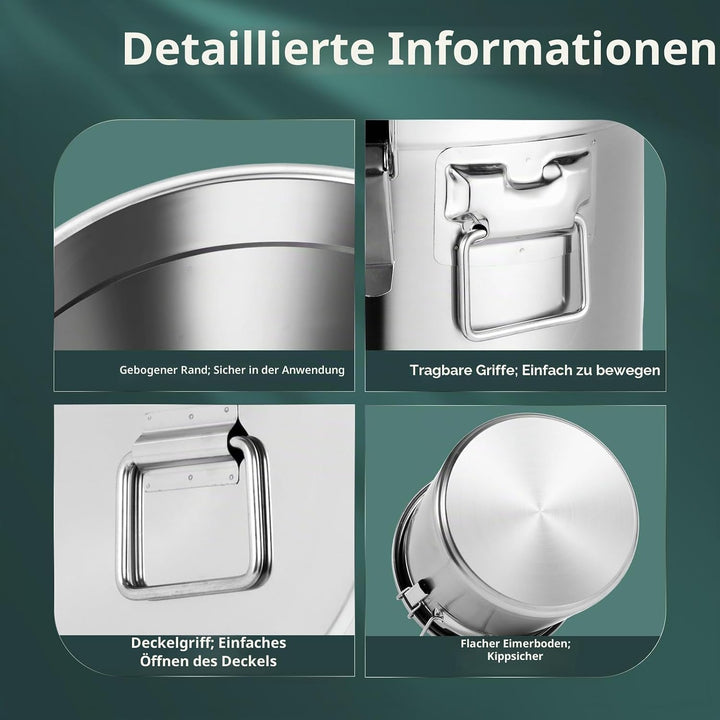 Luftdichter Edelstahl eimer mit Deckel 6L/12L/21L/33L - Edelstahlbehälter für Küche aufbewahrung Get