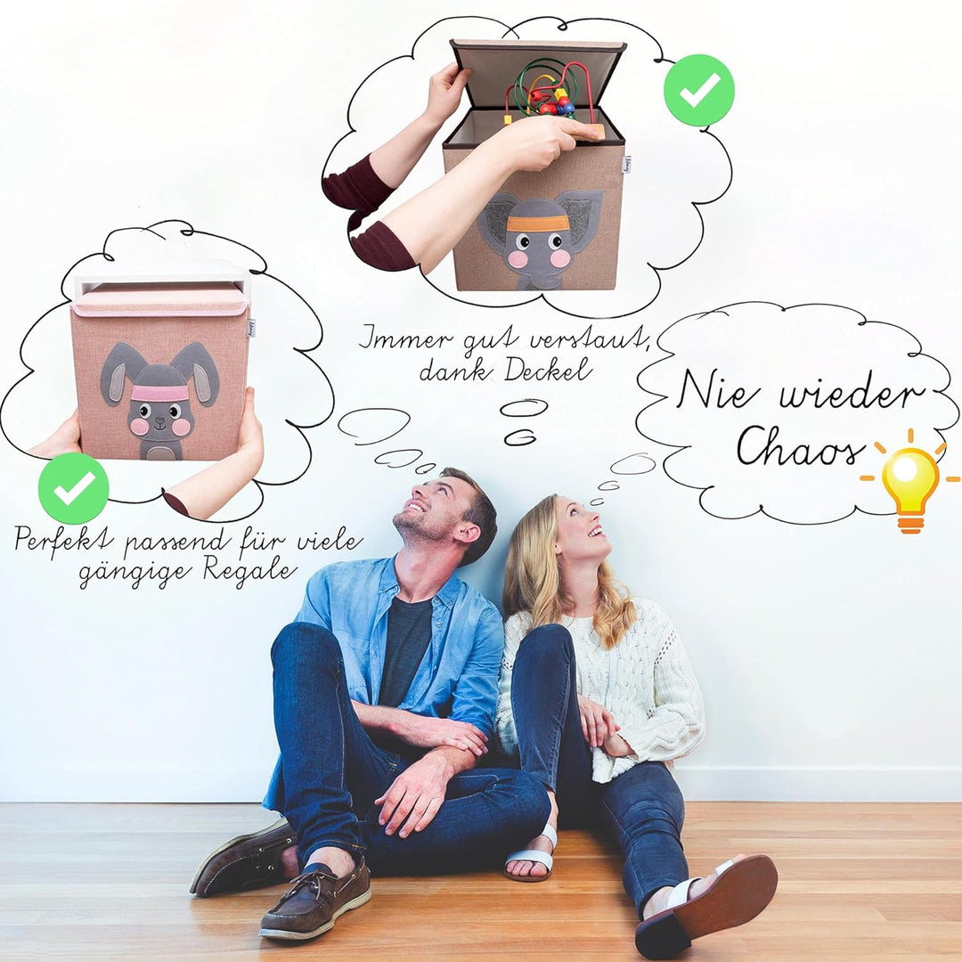 LIFENEY Aufbewahrungsbox mit Deckel im 3er Set Giraffe, Hund und Löwe I Dreierpack Spielzeugbox mit