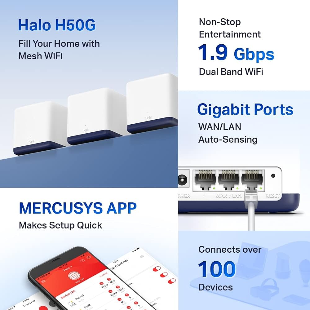 MERCUSYS Halo H50G (Pack 3) Sistema WiFi Mesh AC1900 Dual Band Gigabit