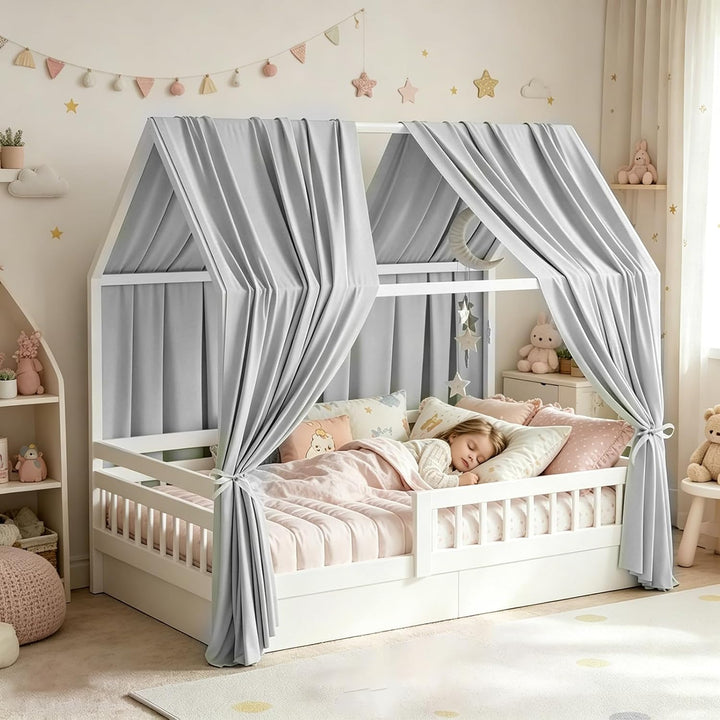Hausbett Himmel, 2 Stück Betthimmel Hausbett, Stoffhimmel für Hausbetten, Hausbett Himmel Deko Set,