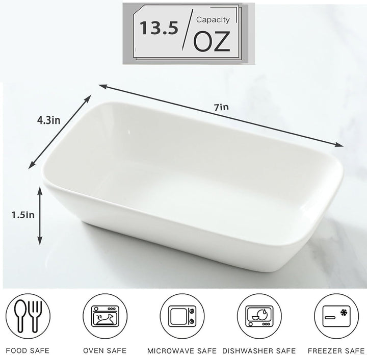 Auflaufform Porzellan 4er Set, 400 ml Rechteckige Porzellan Backformen für je 1 Portion, Klein Aufla