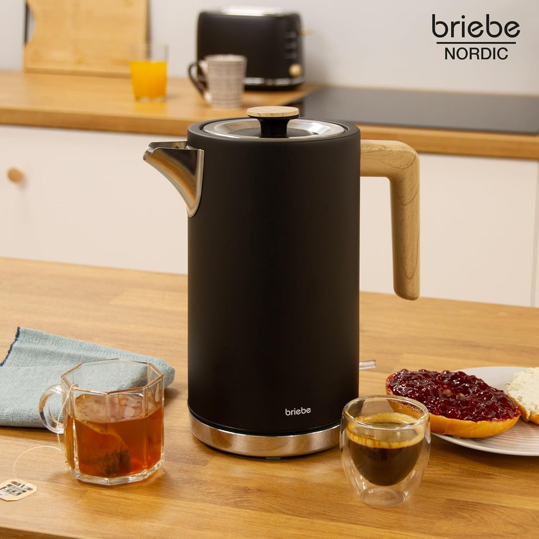 briebe Nordic Wasserkocher 1,7L Elektrischer Teekocher 2200W Schnell Aufheizender, BPA-frei, 360° So