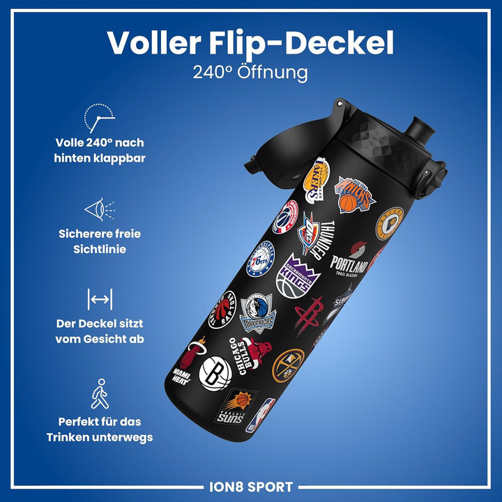 ion8 NBA Mehrere Teams Trinkflasche, 500 ml, Auslaufsicher, Einhandöffnung, Sichere Verriegelung, Sp