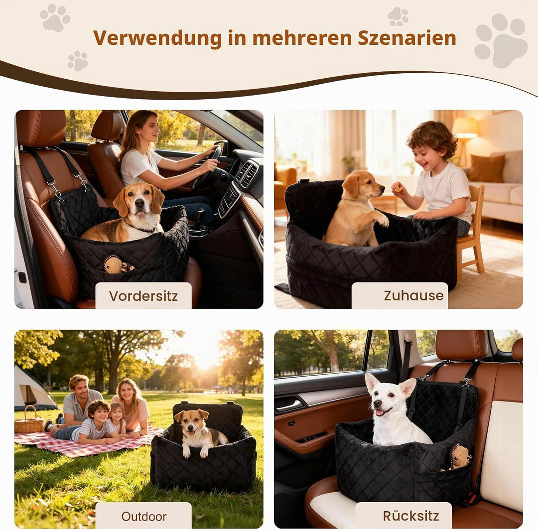 Hunde Autositz, Plüsch Hundesitz Auto für kleine Hunde bis zu 9 kg, Waschbarer Hundebox Auto mit Auf