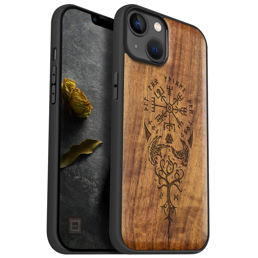 Carveit Magnetisch Hülle für iPhone 14 Plus [Elegante Walnuss] [Weich TPU Stossstange] Stossfeste Ha