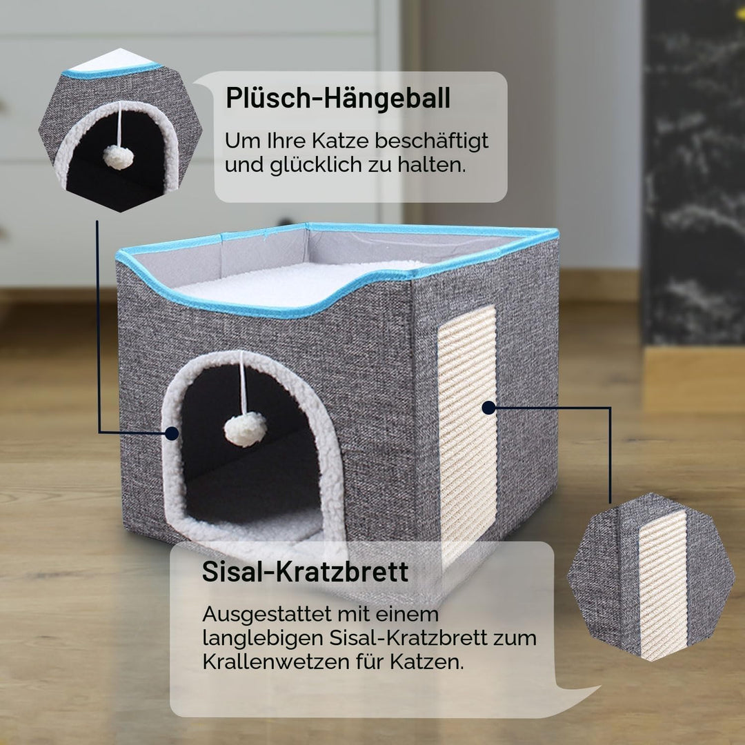 FURRYPAWS Katzenhöhle - Gemütliches Katzenhaus für drinnen und draussen, Ideal als Katzenhaus Indoor