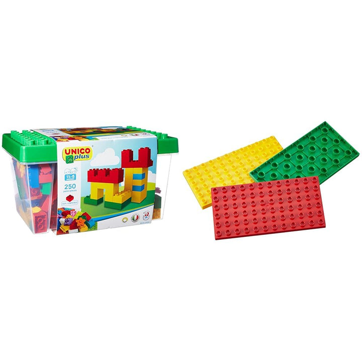 Unico Plus 8525 – Box mit Bausteinen (250 Teile) & Baukasten für Kinder Bundle mit Baukasten, Bundle
