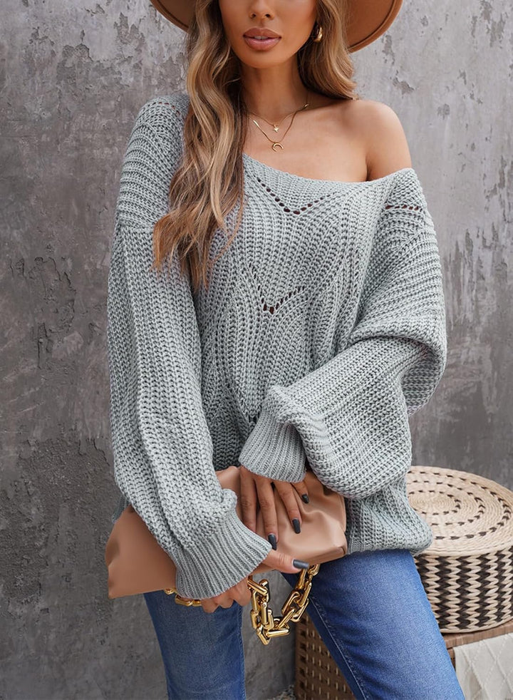 Dokotoo Damen Strickpullover Elegant Rundhals Pullover Herbst Winter Einfarbiger Pulli Oberteil Swea